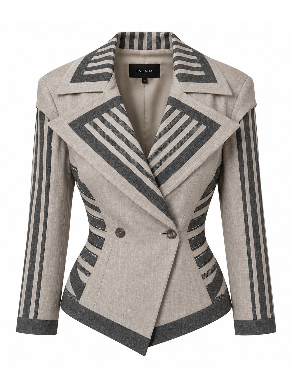 Vintage IIF Statement Blazer – Gray & Ivory Geometric Stripe